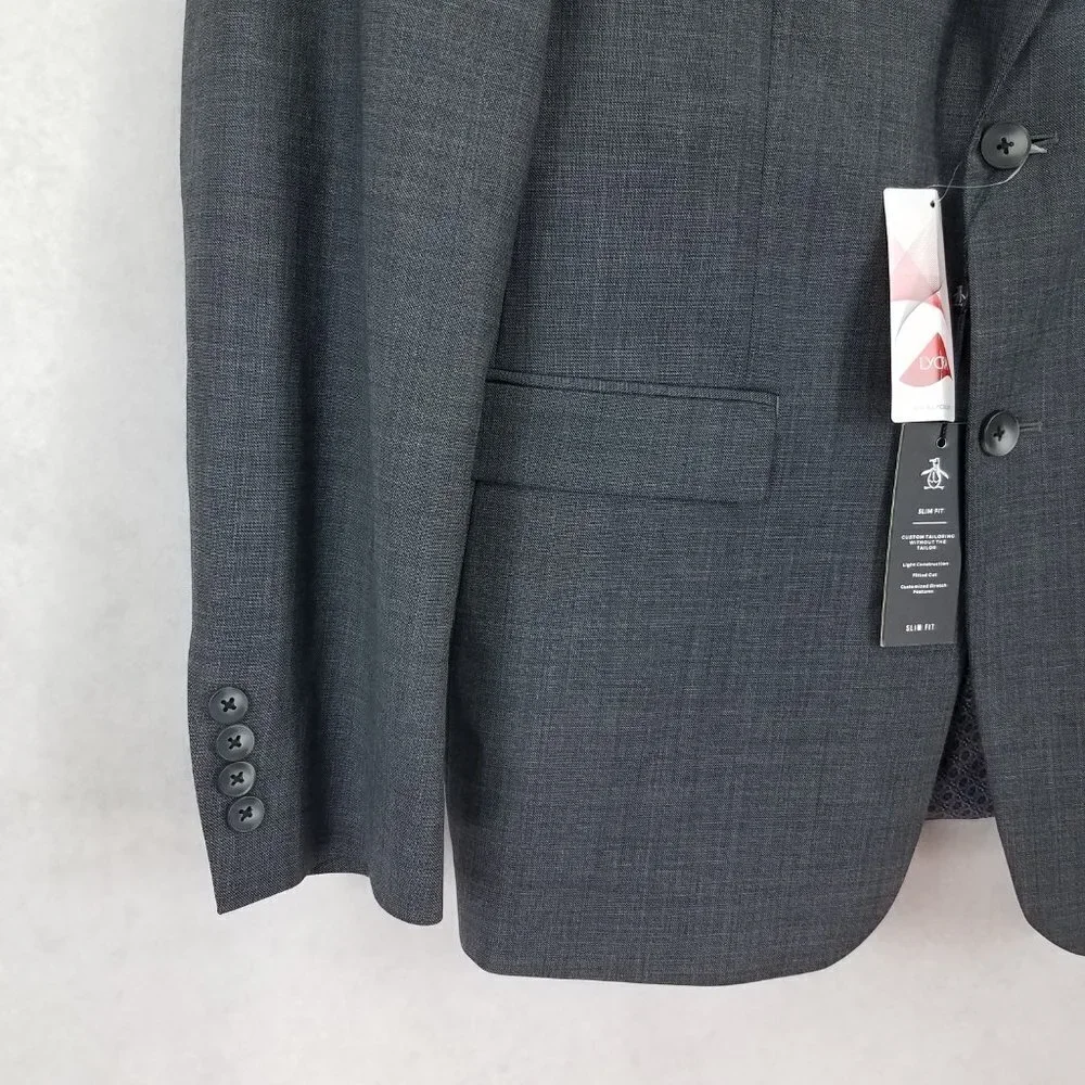 NWT Original Penguin Blazer Suit Jacket Wool Sport Coat Charcoal 42L Slim Long